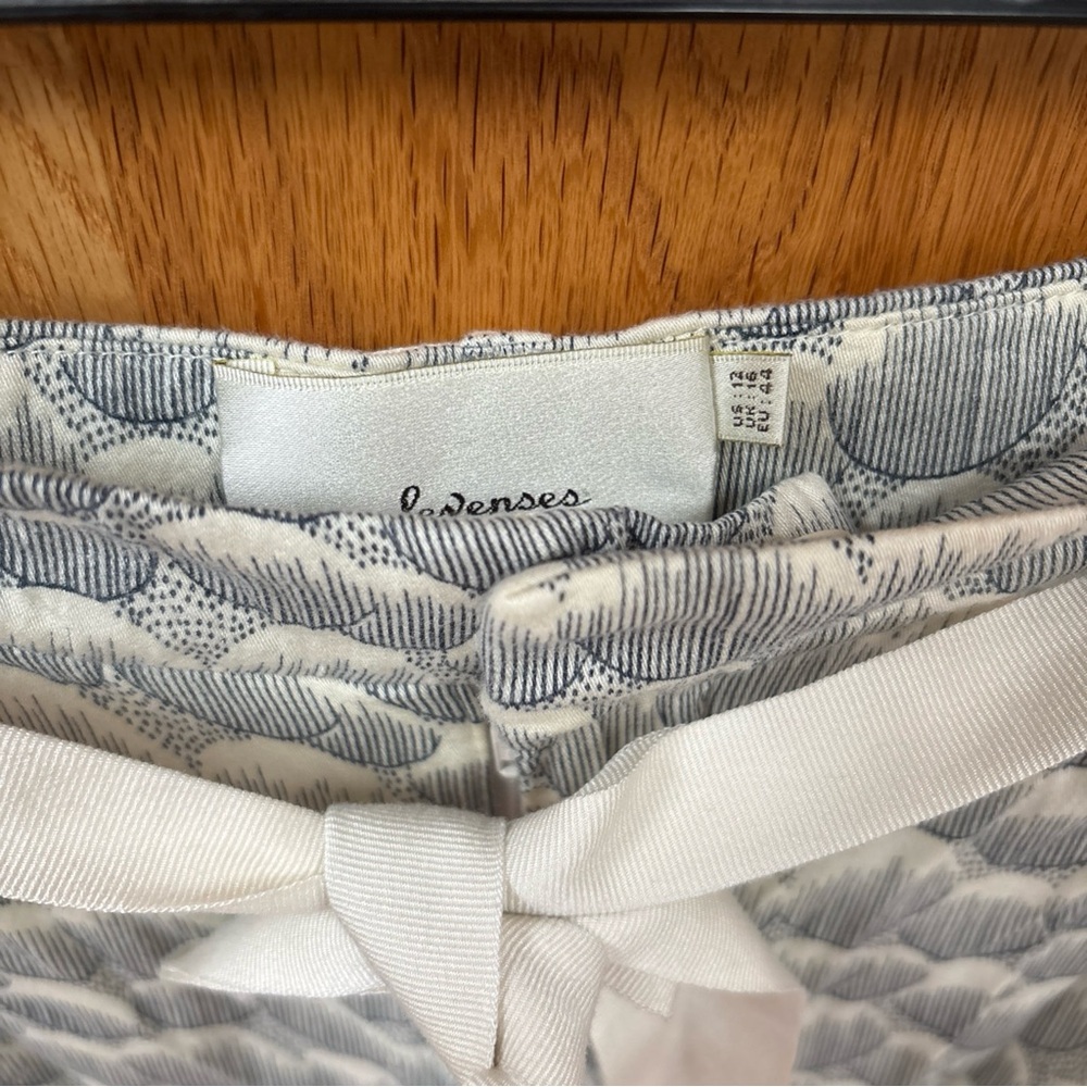 Anthropologie Elevenses Palazzo Flowy Wide Leg Pants Cream Blue Casual 12 - Picture 4 of 6